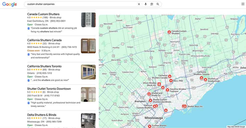 Local Google SEO: What’s Changing and Why It Helps Small Businesses 1 Google maps profile custom shutters